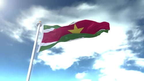 Suriname National Flag Waving Realistically in Slow Motion