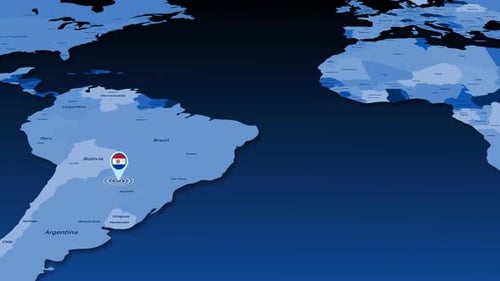 Modern World Map Zoom to Paraguay with Location Pin