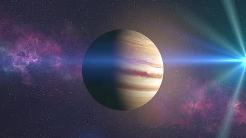 Rotating Gas Giant Planet in Deep Space with Bright Star