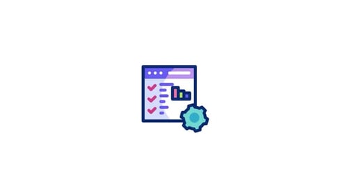 Animated Flat Design Web Interface with Data and Settings Icon