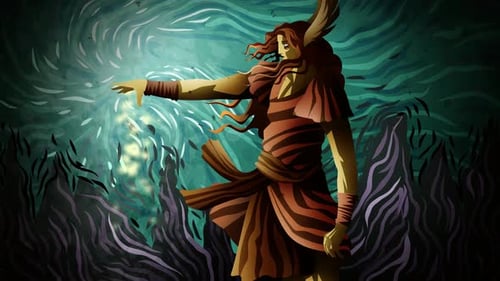 morpheus hypnos dieu des rêves jetant du sable magique dans un paysage surréaliste