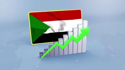 Sudan Flag with Graph and Green Arrow Increasing Values