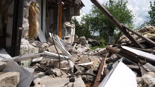 View to Destroyed Residential Buildings at Kharkivska Oblast Ruined Houses After Bomb Attacks on