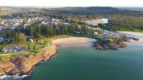 Panorama Of Cityscape Of South West Rocks At The Waterfront Of Horseshoe Bay Beach In NSW, Australia
