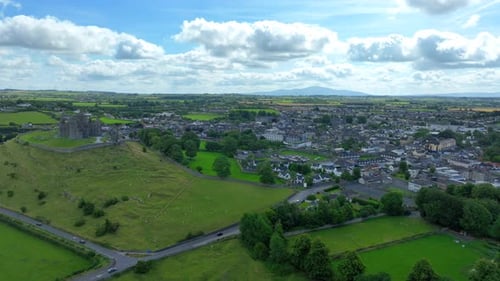 Ireland Epic Locations drone early morning Rock of Cashel and Cashel town in tipperary Ireland