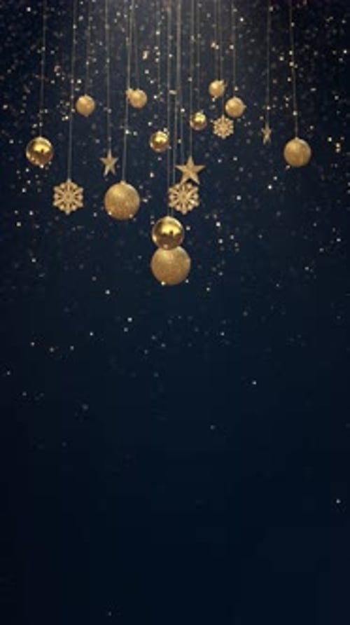 Golden Christmas Ornaments And Glittering Particles Vertical Background