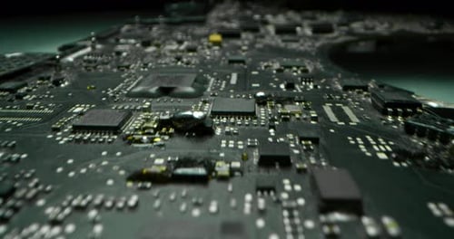 Macro shot of a chip, futuristic and modern advanced technology system. The circuit is used in the