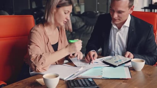 Business Team Office Small Business Start Up Company Planning Creative Meeting Using Digital Tablets