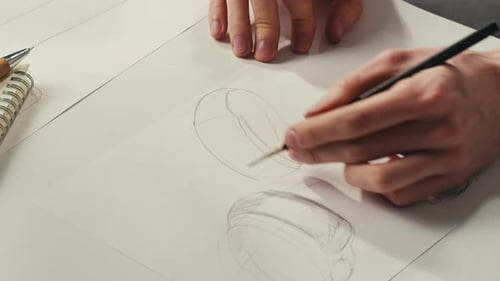 Hand Drawing Sketch with Pencil on White Paper