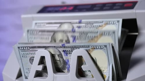 Cash counting machine for banking system. Currency counting for banking economics.