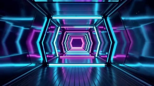 Futuristic Hexagon Neon Light Tunnel Seamless Loop