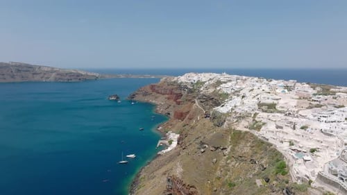 Aerial view of Santorini coast with Oia Village, Greece
