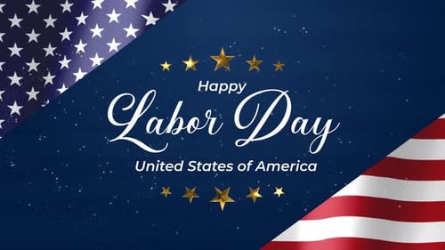 Festive Happy Labor Day Title with American Flag and Sparkles