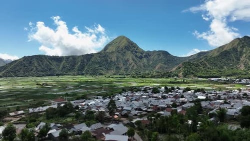 Aerial View of Sembalun Village Surrounded by Lombok Agriculture