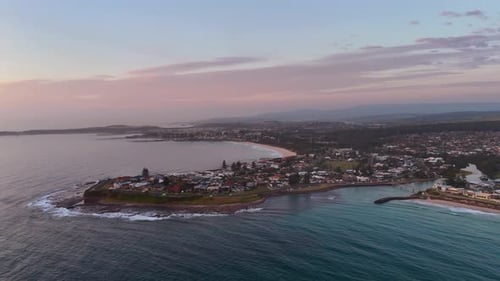 Orbit of Barrack Point Coastline Showing Ocean, Beach, and Suburban Homes