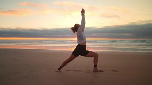 Yoga Exercises Ocean View on Sunset