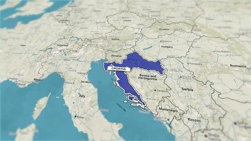 Animated Map Zoom and Highlight of Croatia for Travel Videos