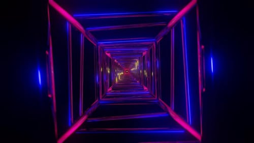 A Seamless Loop of a Dynamic Neon Pulsating and Rotating Scifi VJ Background