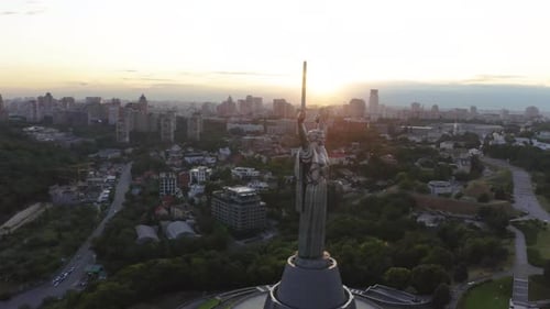 Monument Motherland in the morning. Kyiv, Ukraine. Aerial view