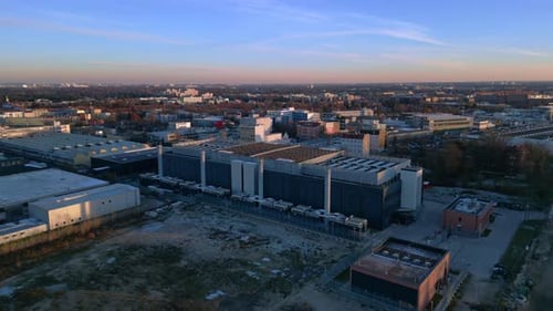 Data center facility supporting ai, global digital currency infrastructure. Lovely aerial view drone