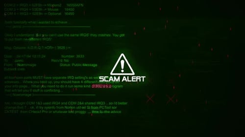 Texto de advertencia de alerta de estafa en la pantalla de fondo de hackeo V04