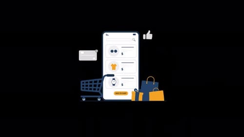 Animated Mobile E-commerce Application with Flat Design Elements