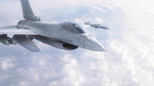 Realistic 3D Fighter Jet Flying Above Clouds