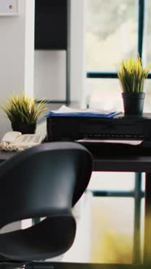 Vertical Video Empty Company Financial Department with Stock Portfolio on Computer Monitor