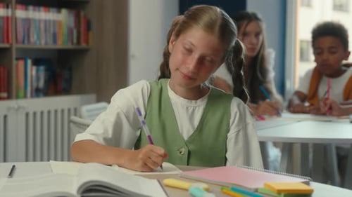 Happy Girl School Student Pupil Smiling Kid Child Friendly Schoolgirl Daughter Teen in Classroom