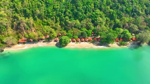 Aerial view of a tropical coastline with stunning beaches in Thailand. 4K.