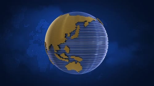 Rotating Geometric Earth Globe with Pixelated Landmasses