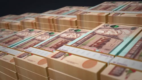 Guatemala quetzal money banknote pack growth up loop