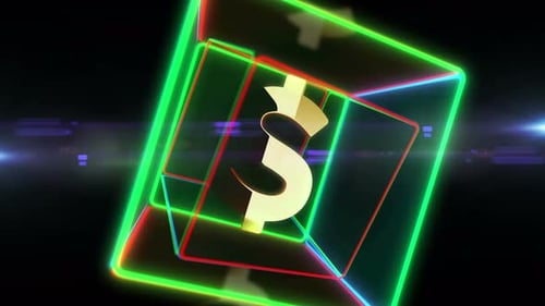 Goldenes Symbol der Dollar-USD-Währung in Neonbox