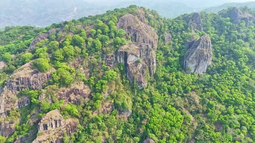 Volcano of Nglanggeran in Indonesia, aerial drone view