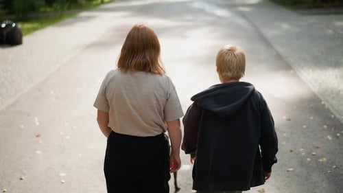 Sunlit Park With Dog Stroll Leisurely Walk Through Sunny Park With Dog Quiet Summer Day As Woman And