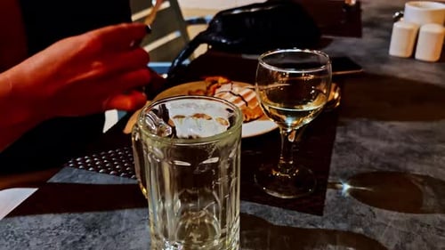 Dinner is served with wine in restaurant