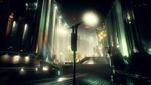 Skyscrapers of Futuristic City at Night