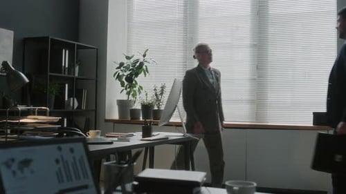 Female CEO Greeting Employee with Handshake in Office