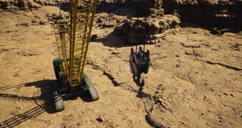 Heavy Crane Hook Moving in Desert Construction Site