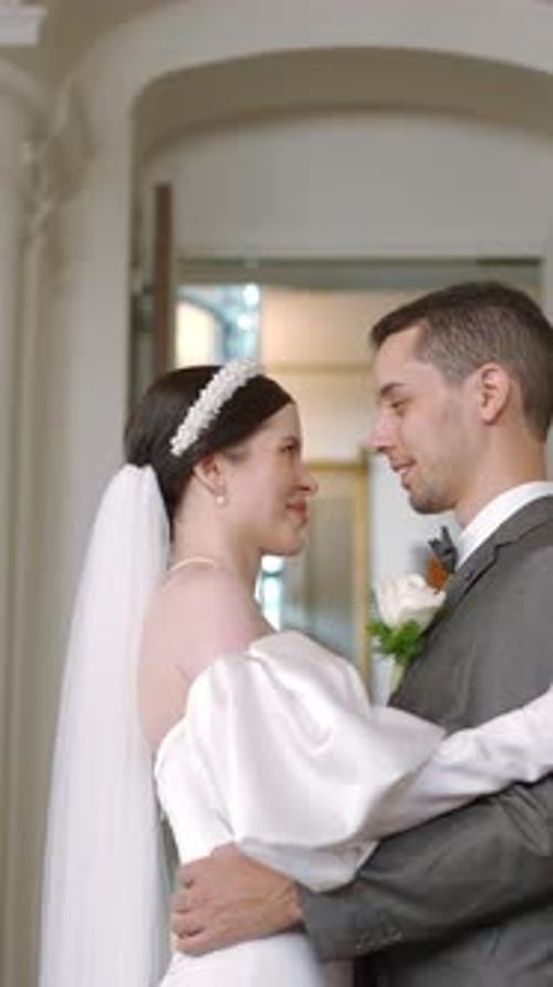 Loving Couple Embracing on Wedding Day