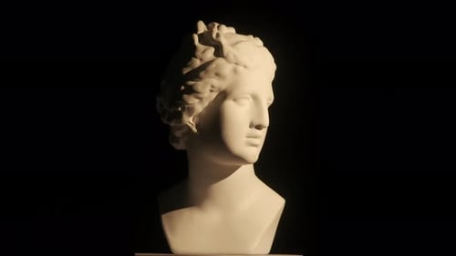 Closeup Shot Ancient Marble Bust Statue of Roman Era Woman Spinning Round on a Platform Isolated on