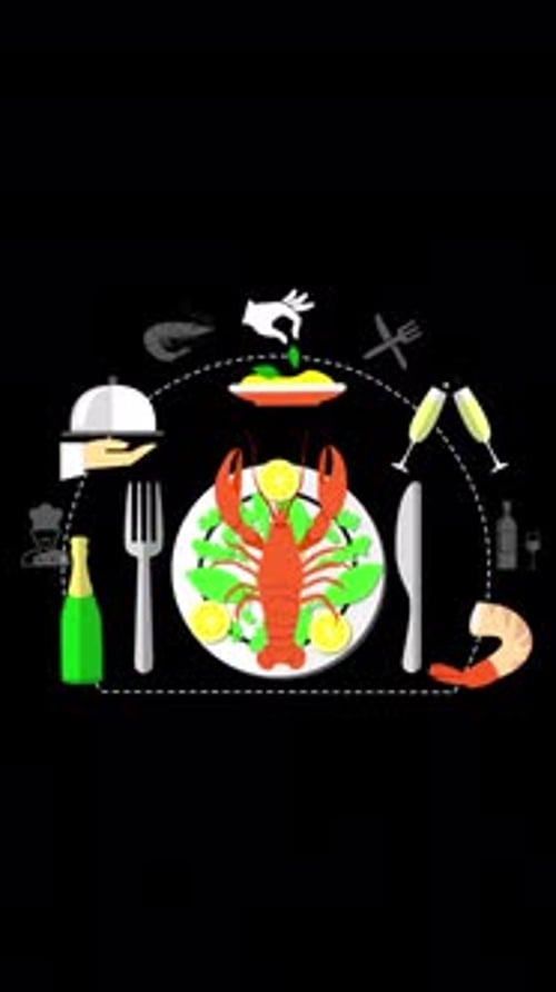 Delicious Restaurant Food Composition Vertical Animation Alpha Channel