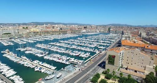 Aerial of France, Cote d'azur, Menton, Old Port of Marseille and sea in French riviera
