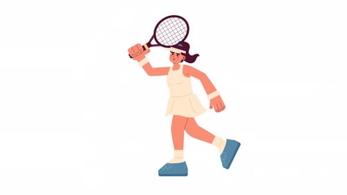 Animated Flat Design Illustration of a Female Tennis Player
