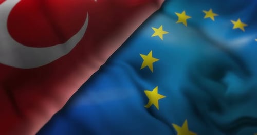 Turkey and European Union Flags Waving Seamlessly