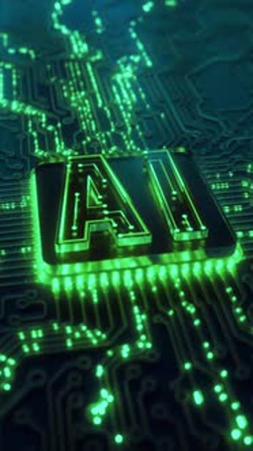 Chip de IA futurista en placa de circuito Inteligencia artificial Microchip Centro de datos de IA de aprendizaje profundo