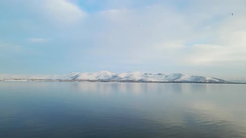 Winter Lake Inspiring Nature From Aerial Drone Wild Beautiful Cold Frosty River Landscape with Snowy