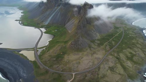 Aerial view of Vestrahorn mountain, Eastern, Iceland.