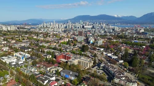 Downtown Vancouver Skyline In Vancouver, British Columbia, Canada. - aerial shot