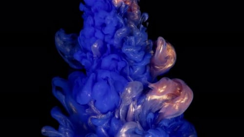 Blue and Gold Ink Painting Transforms Into a Stunning Abstract Cloud on a Marbled Background